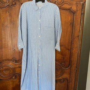 Blue and White Striped Midi Dress